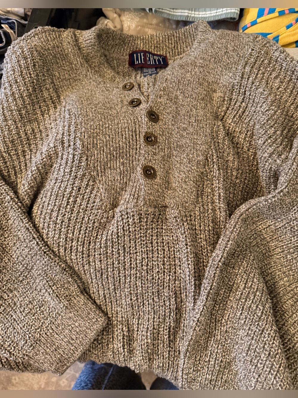 VINTAGE Liberty Mens Tan/Brown Button-Front Knit Sweater